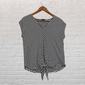 Nautica Womens XS Navy White Striped V-Neck Tie Front Sleeveless Knit Top